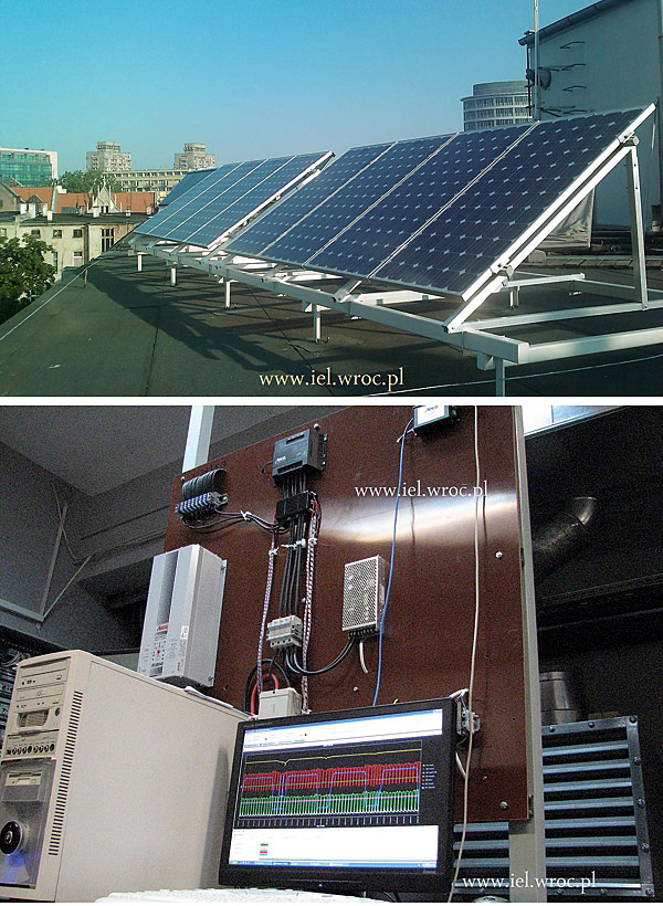 Rys. 3. Widok paneli fotowoltaicznych na dachu budynku oraz widok układu regulacyjnego